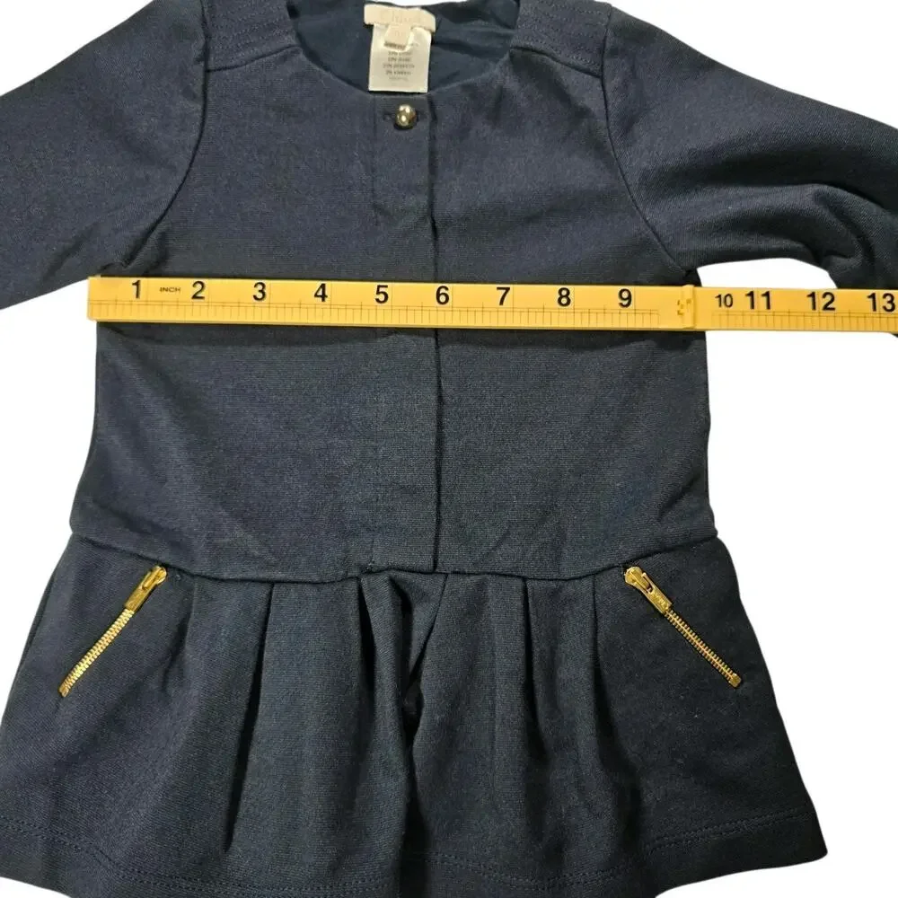 Chloé Baby Girl Navy Jersey Pleated Dress with Gold Zip Pockets/Button - Size 9M